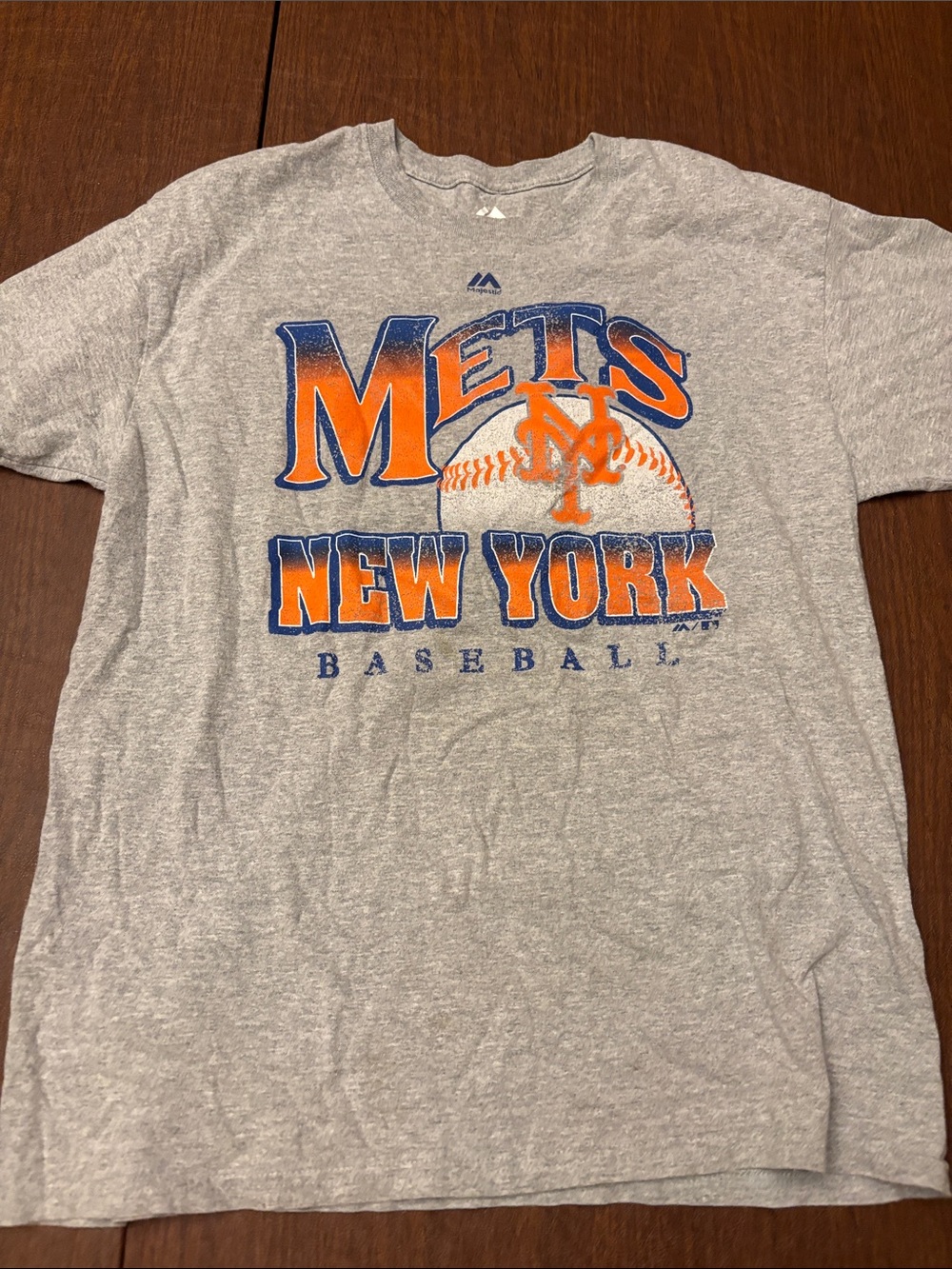 Majestic Gray T‑Shirt with Orange & Blue Mets Graphic